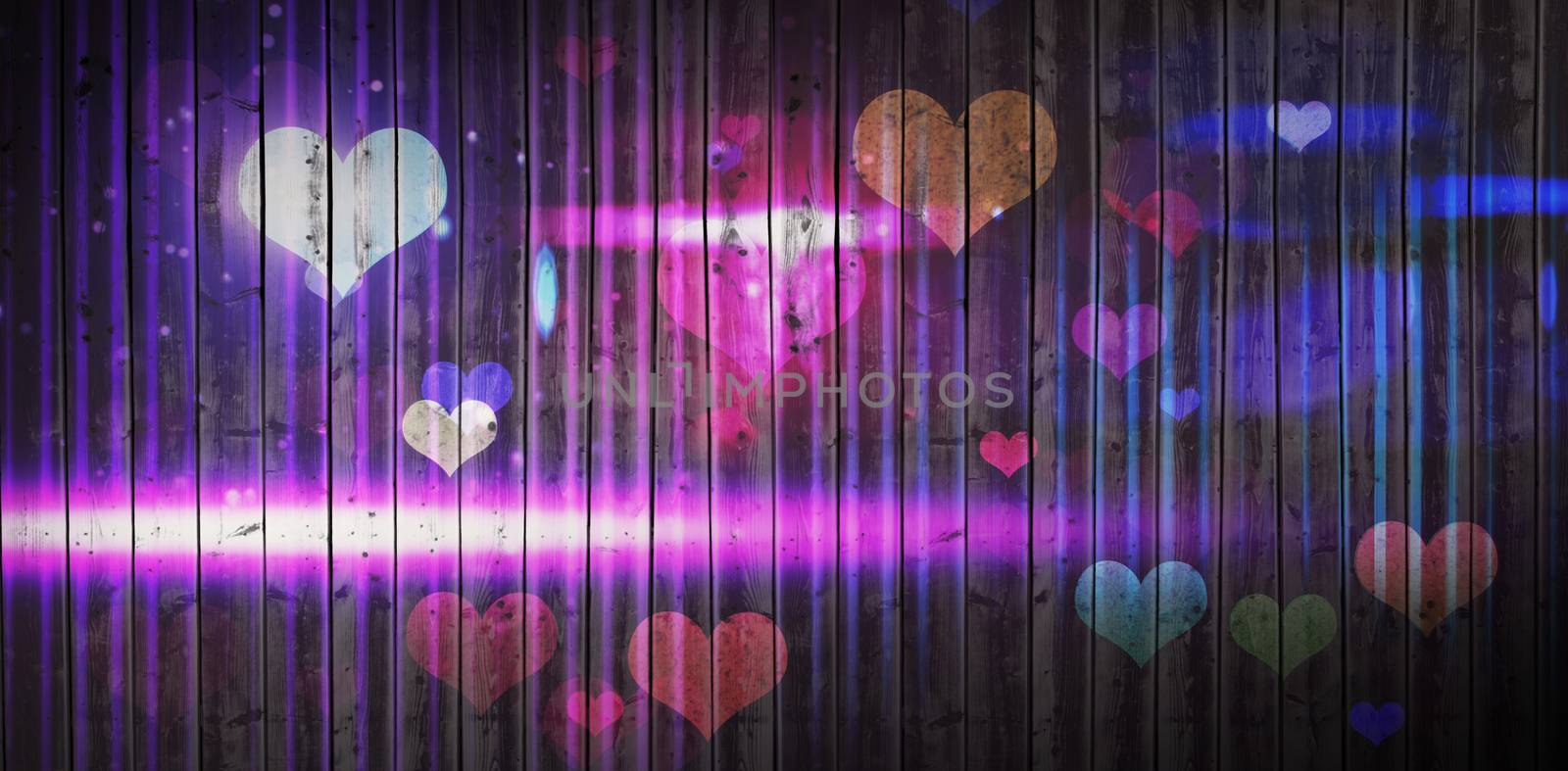 Wooden planks background against digitally generated cool nightlife design with hearts