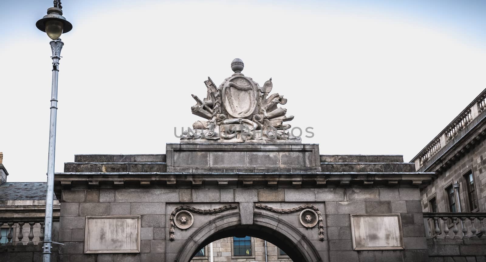 Dublin, Ireland - February 11, 2019: Architectural detail of the Dublin Four Court Courthouse on a winter day