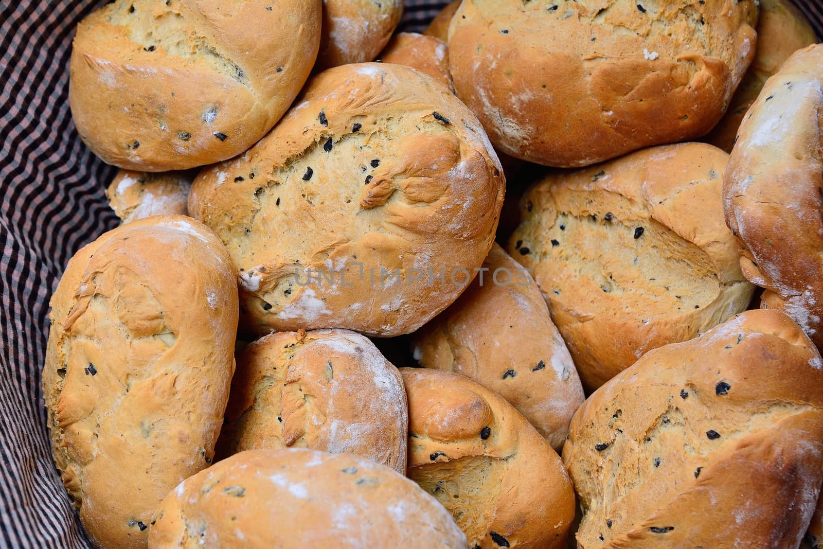 Close-up of delicious crunchy and fresh bread in basket