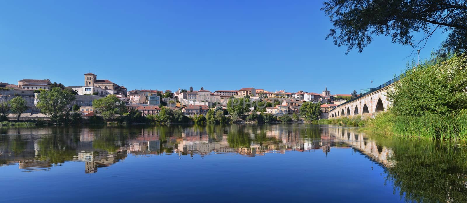 Panoramic view of Zamora in Spain from the Douro river.