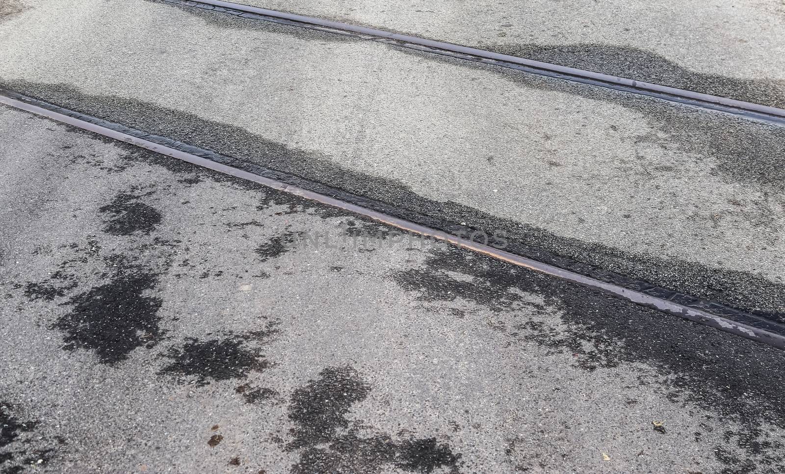 Multiple railroad tracks with junctions at a railway station in a perspective view