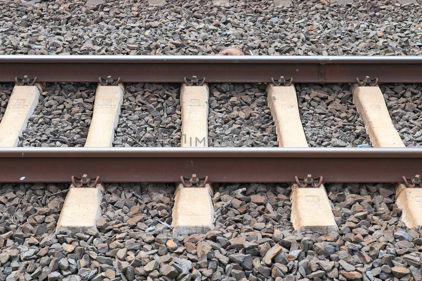 Multiple railroad tracks with junctions at a railway station in  by MP_foto71