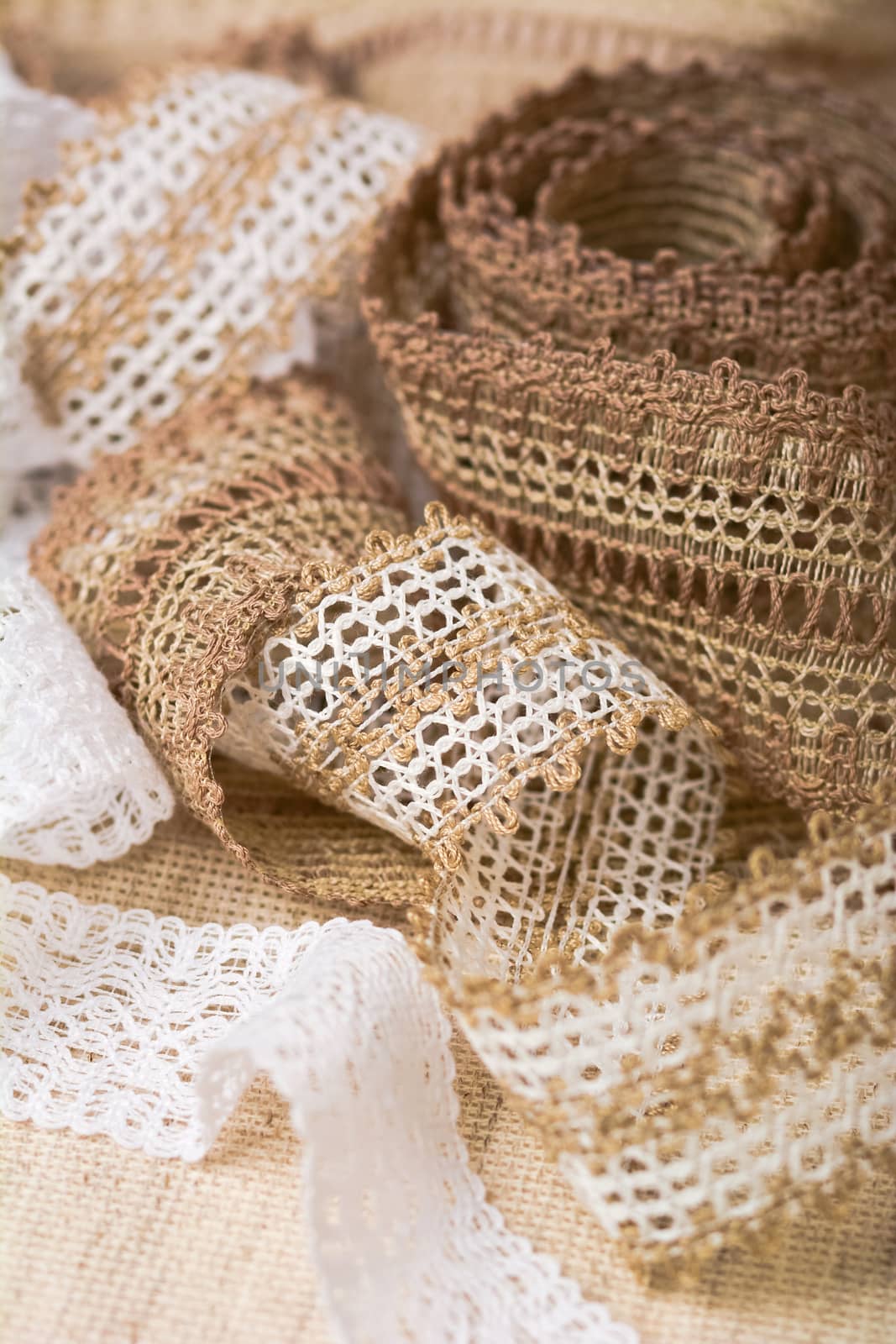 knitted openwork linen ribbon tapes in rural style of rustics cotton eco natural, use for store