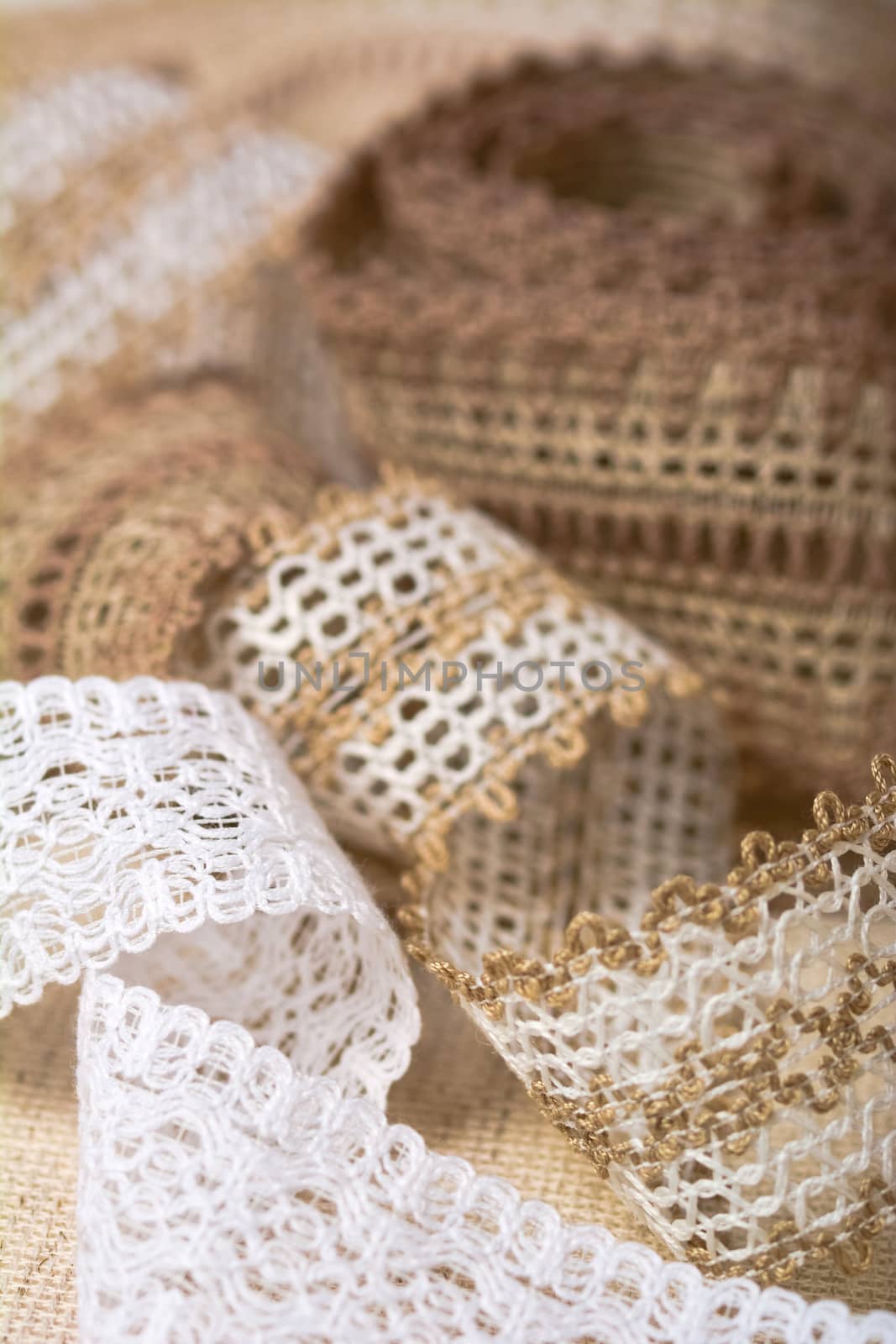 knitted openwork linen ribbon tapes in rural style of rustics cotton eco natural, use for store