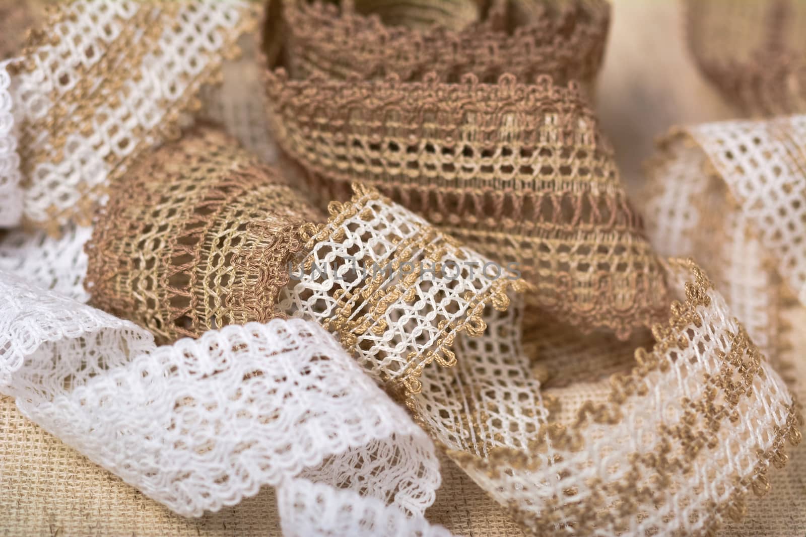 knitted openwork linen ribbon tapes in rural style of rustics cotton eco natural, use for store