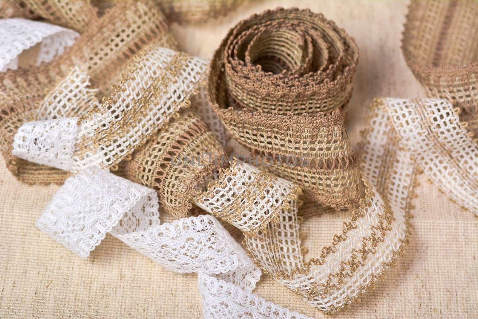 knitted openwork linen ribbon tapes in rural style of rustics cotton eco natural, use for store