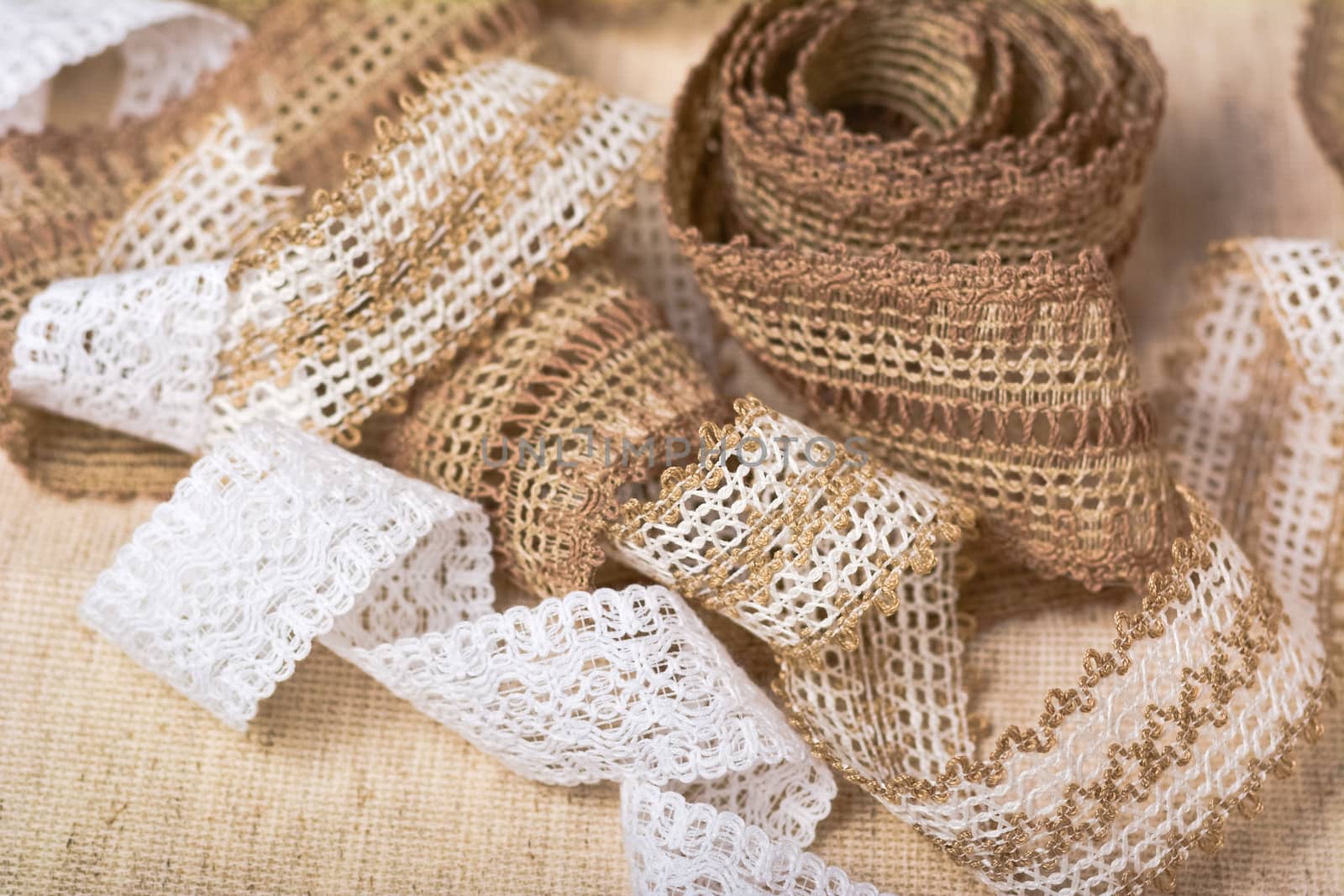 knitted openwork linen ribbon tapes in rural style of rustics cotton eco natural, use for store