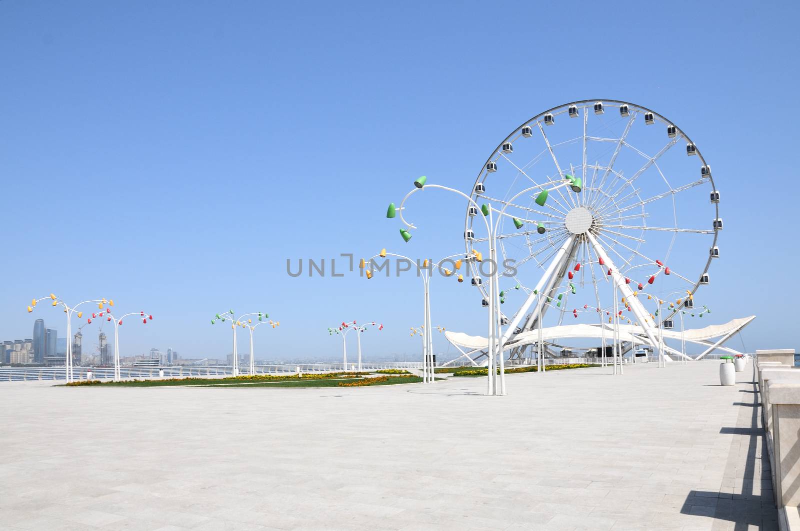 Seaside Boulevard on the Caspian shore in Baku in summer
