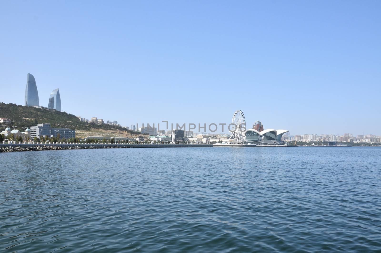 Seaside Boulevard on the Caspian shore in Baku in summer