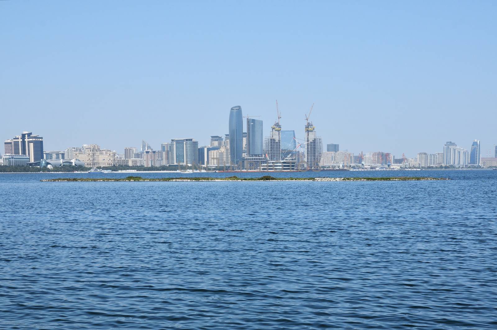 Seaside Boulevard on the Caspian shore in Baku in summer