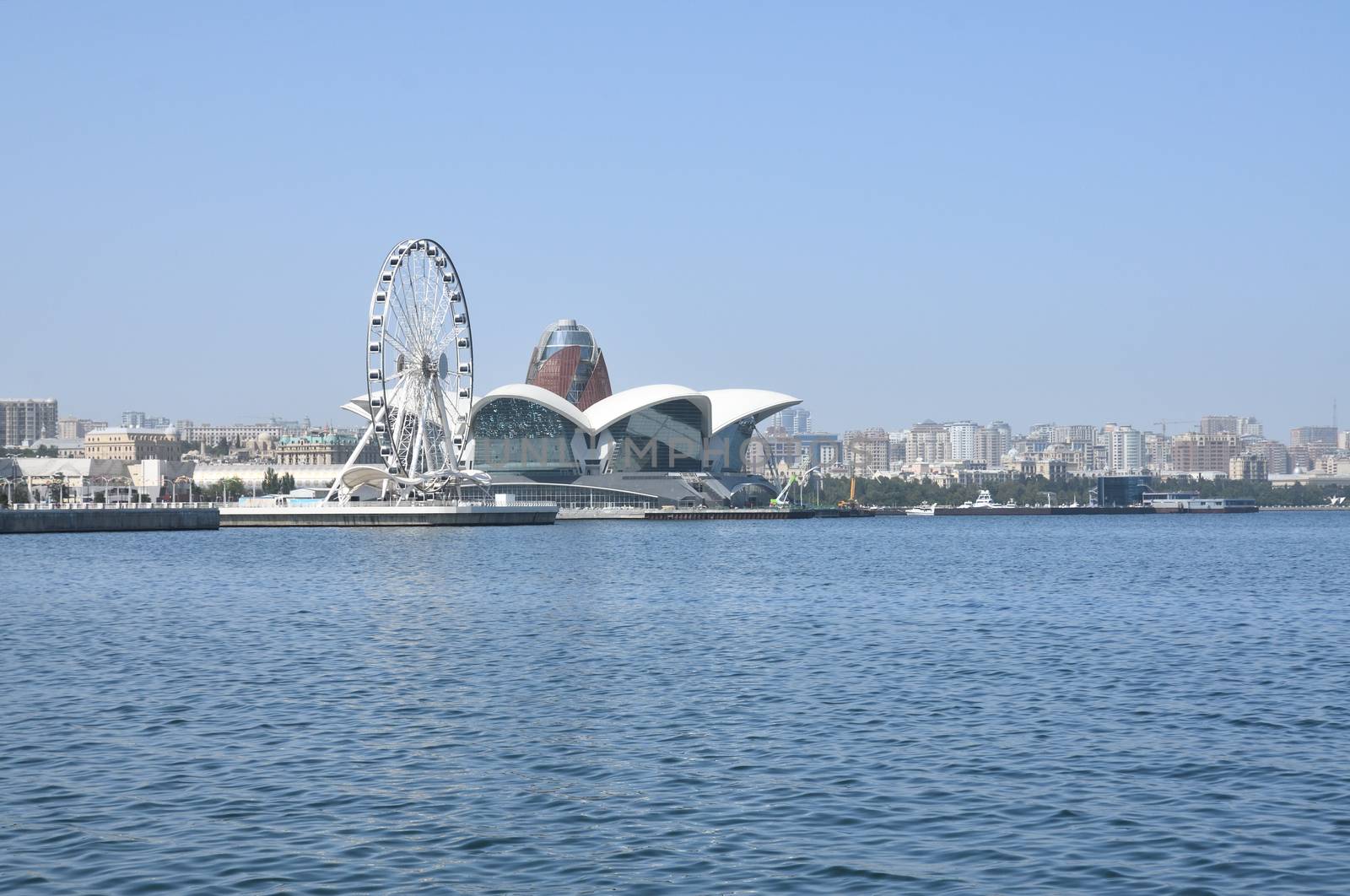 Seaside Boulevard on the Caspian shore in Baku in summer