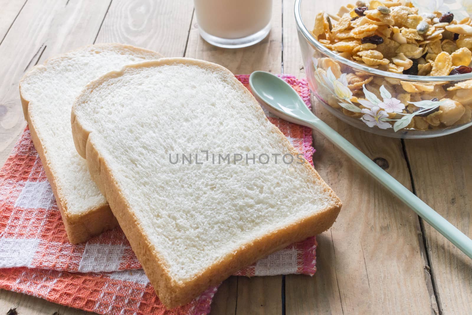 Slice bread on napkin on table,morning breakfast