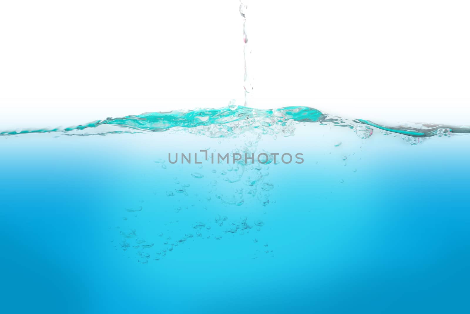 Water with bubbles of air, green and blue clean fresh white background 