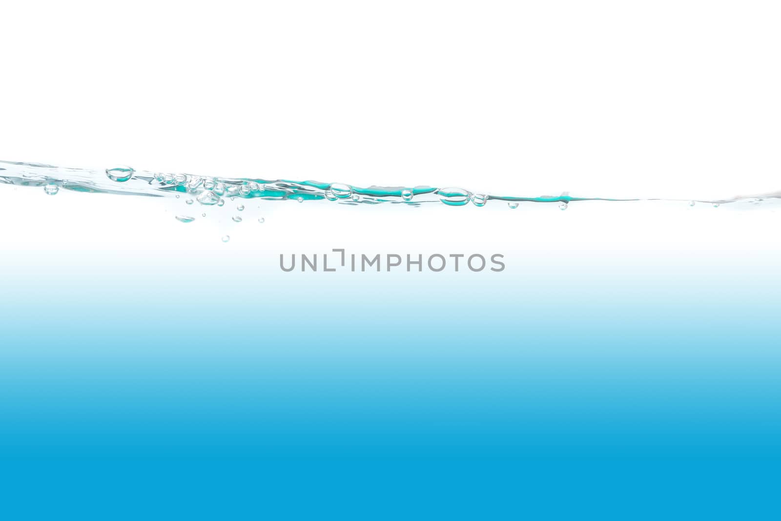 Water with bubbles of air, green and blue clean fresh white background 