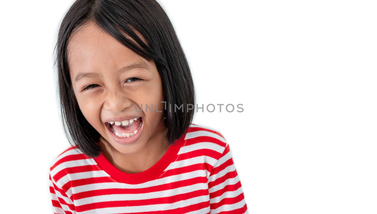 Portrait of happy smiling child girl isolated on white backgroun by bnmk0819
