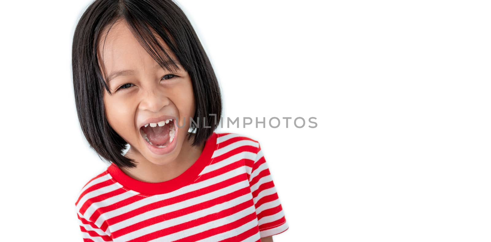 Portrait of happy smiling child girl isolated on white backgroun by bnmk0819