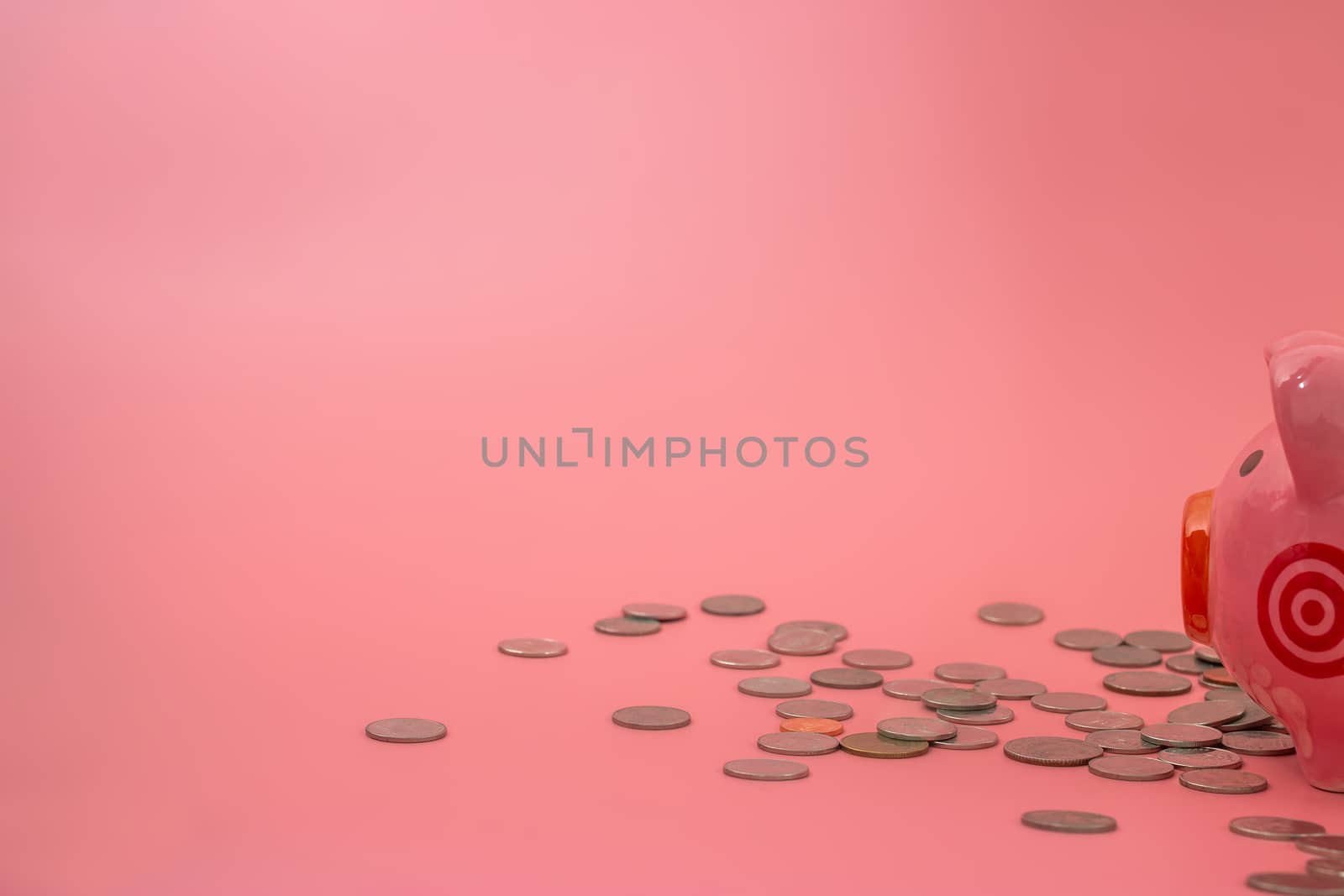 Pink piggy bank on pastel pink background, Financial concepts