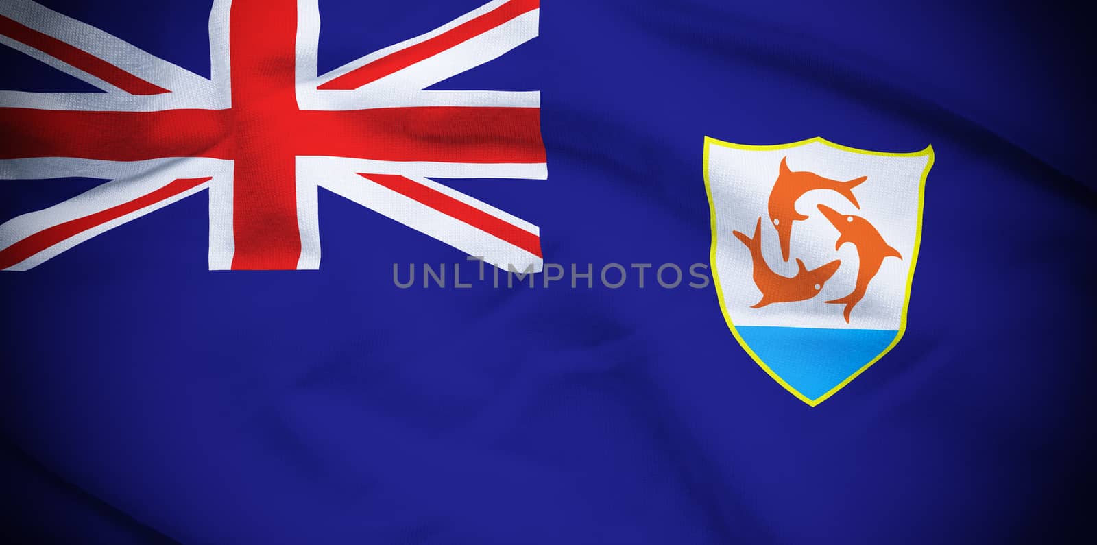 Wavy and rippled national flag of Anguilla background.