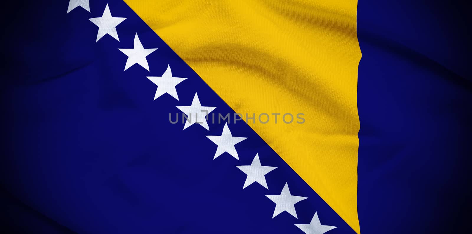 Wavy and rippled national flag of Bosnia and Herzegovina background.