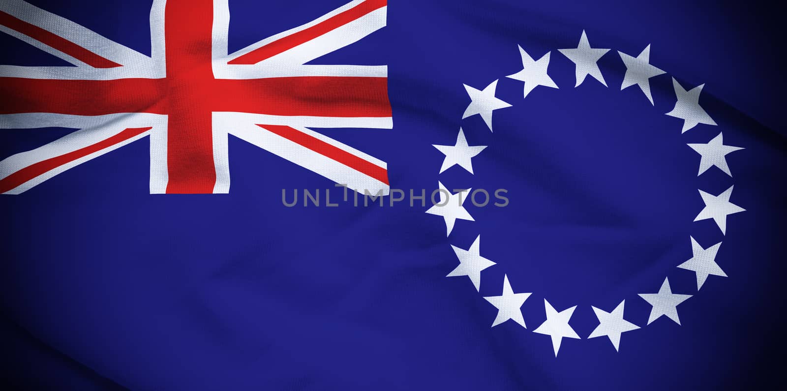 Wavy and rippled national flag of Cook Islands background.