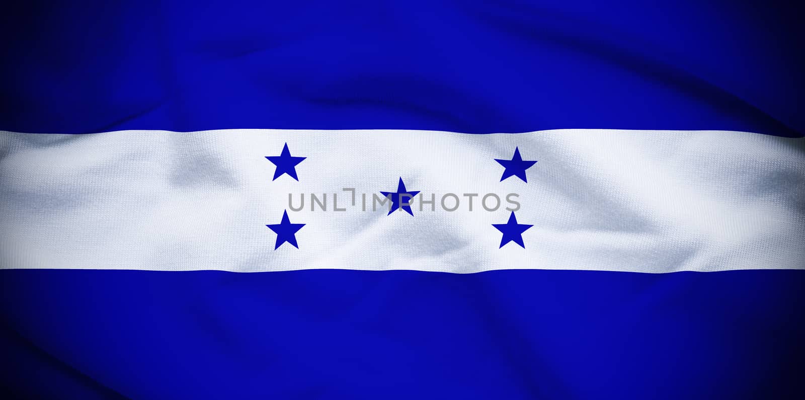 Wavy and rippled national flag of Honduras background.