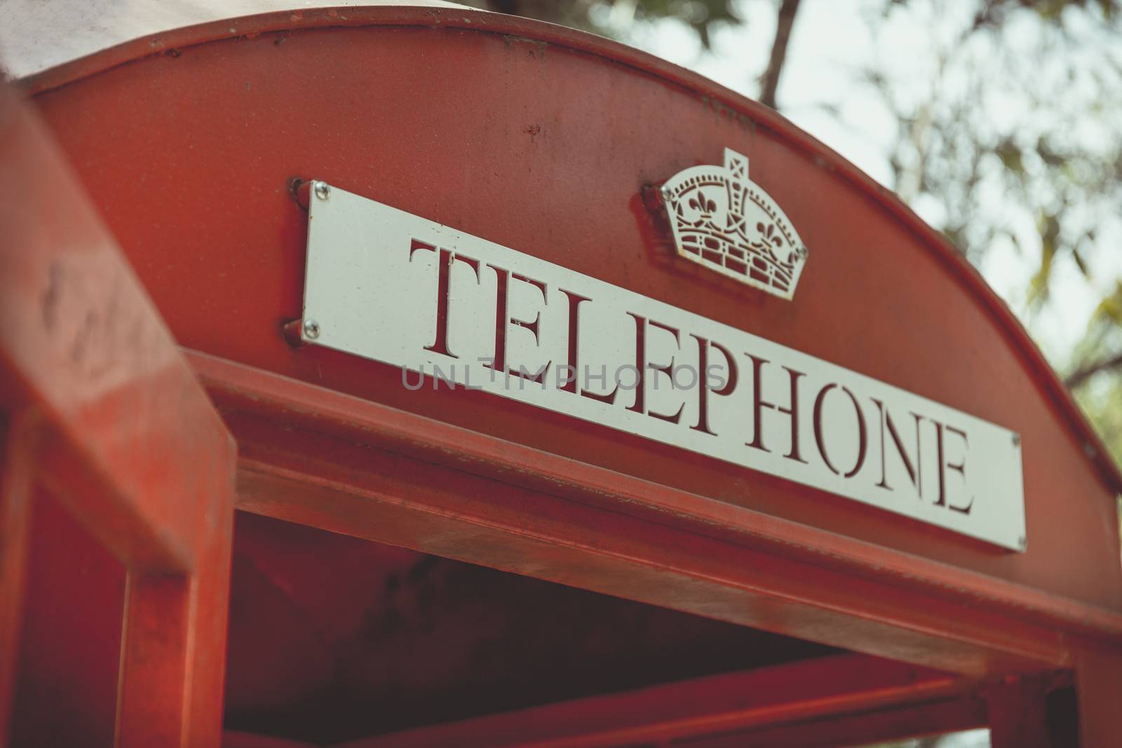 Old fashion vintage or retro red telephone box.