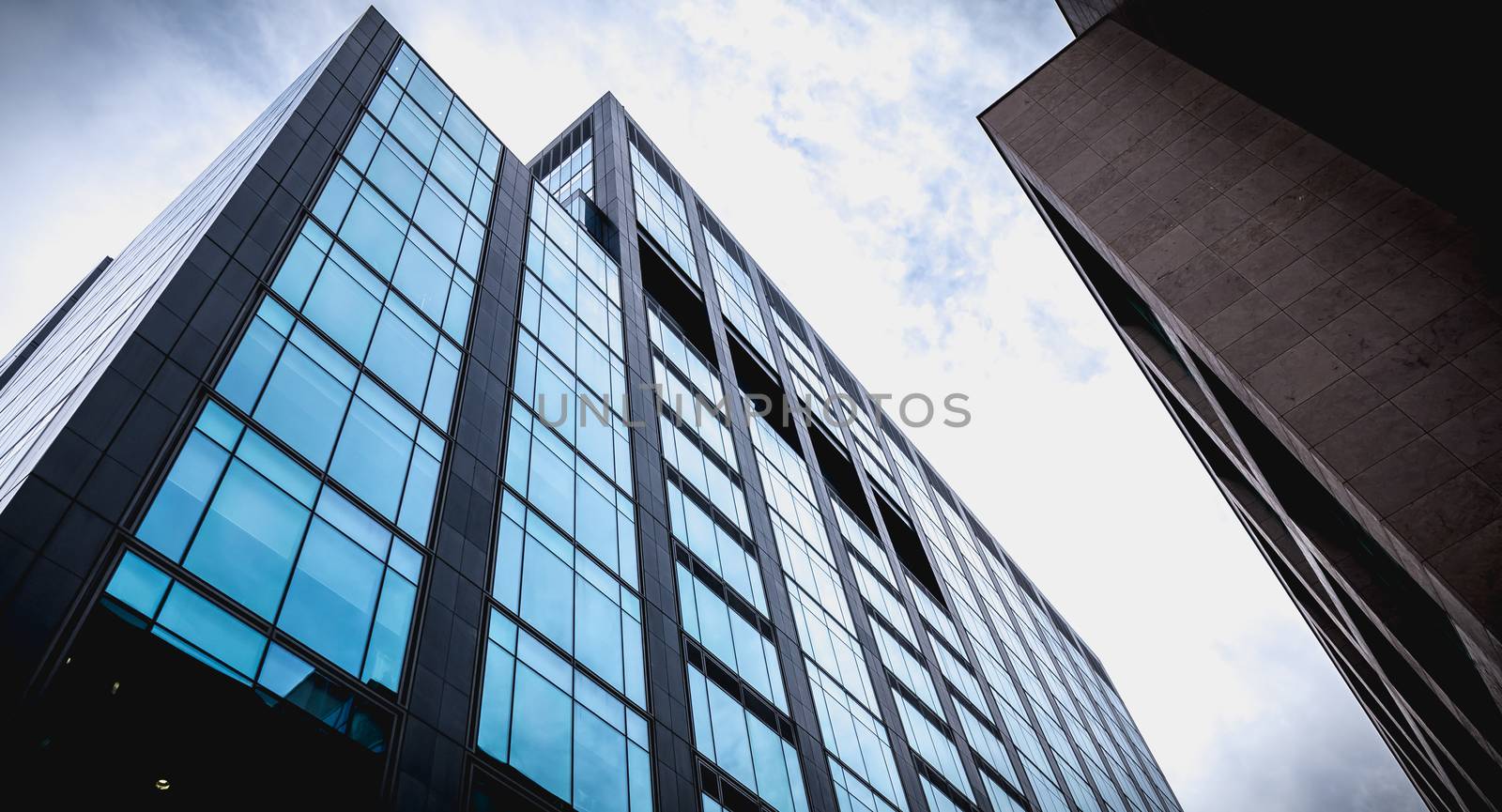 Dublin, Ireland - February 12, 2019: Architectural detail of the Irish headquarters building of the multinational Google on a winter day