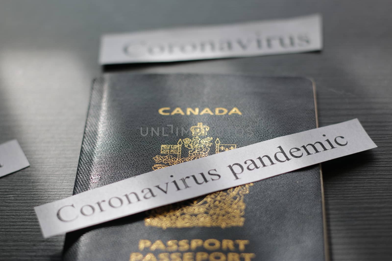 Canadian passport next to caronavirus headline