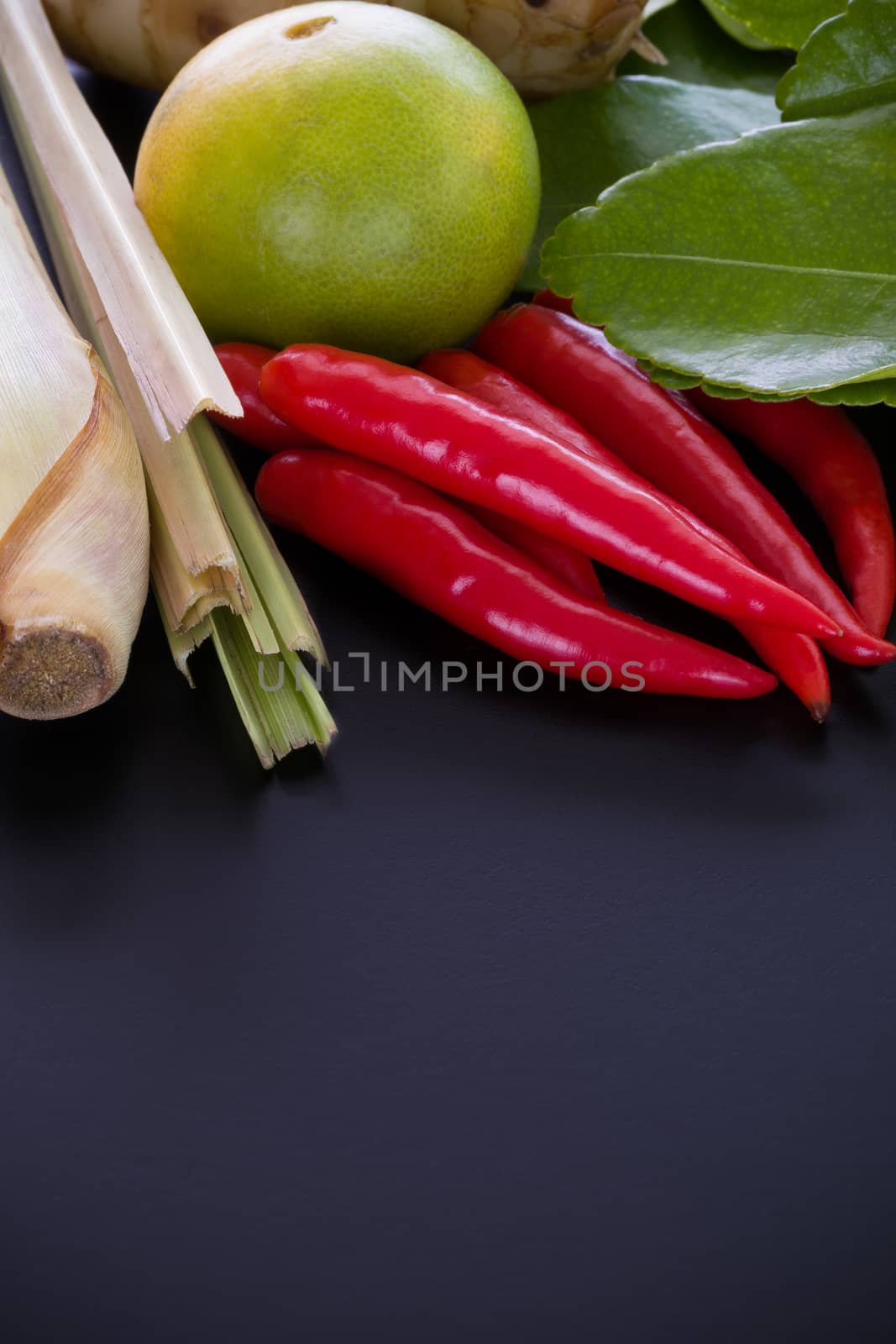 Thai food ingredients for Tom Yum soup recipe.