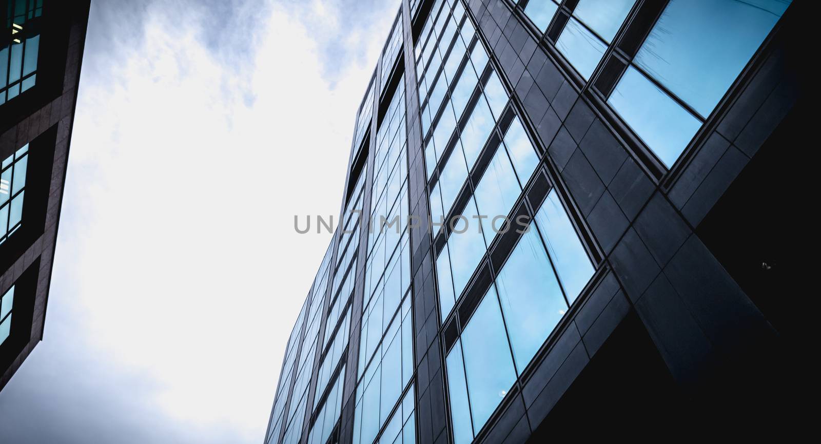 Dublin, Ireland - February 12, 2019: Architectural detail of the Irish headquarters building of the multinational Google on a winter day