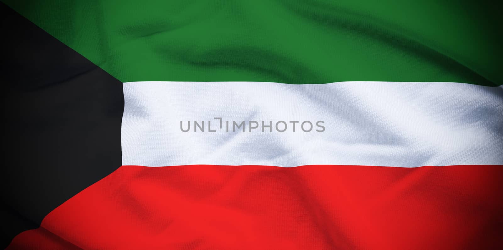 Wavy and rippled national flag of Kuwait background.