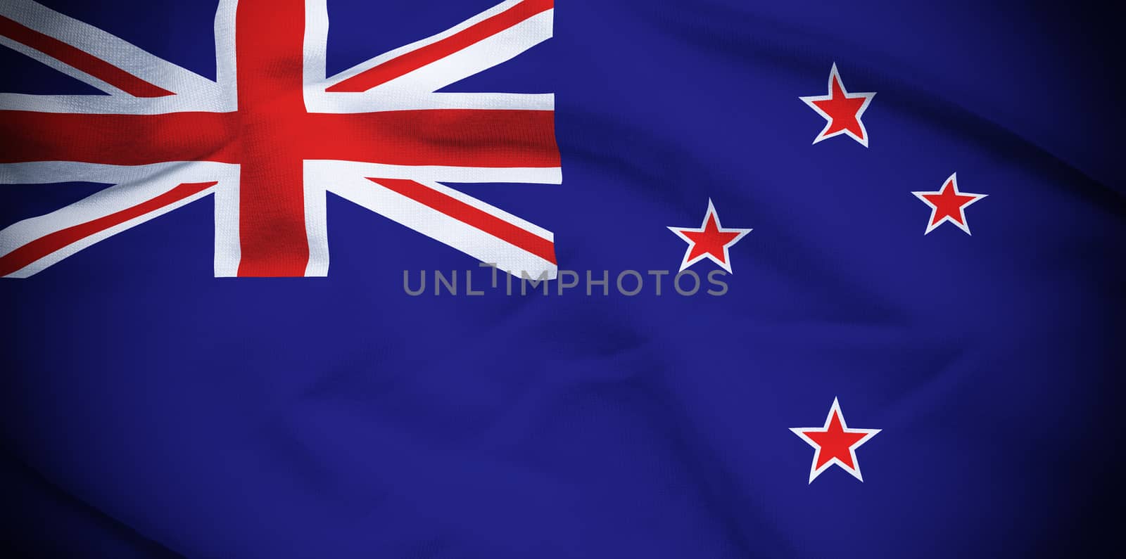 Wavy and rippled national flag of New Zealand background.