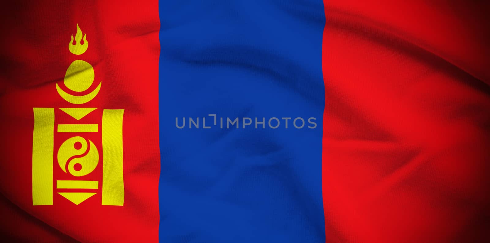 Wavy and rippled national flag of Mongolia background.