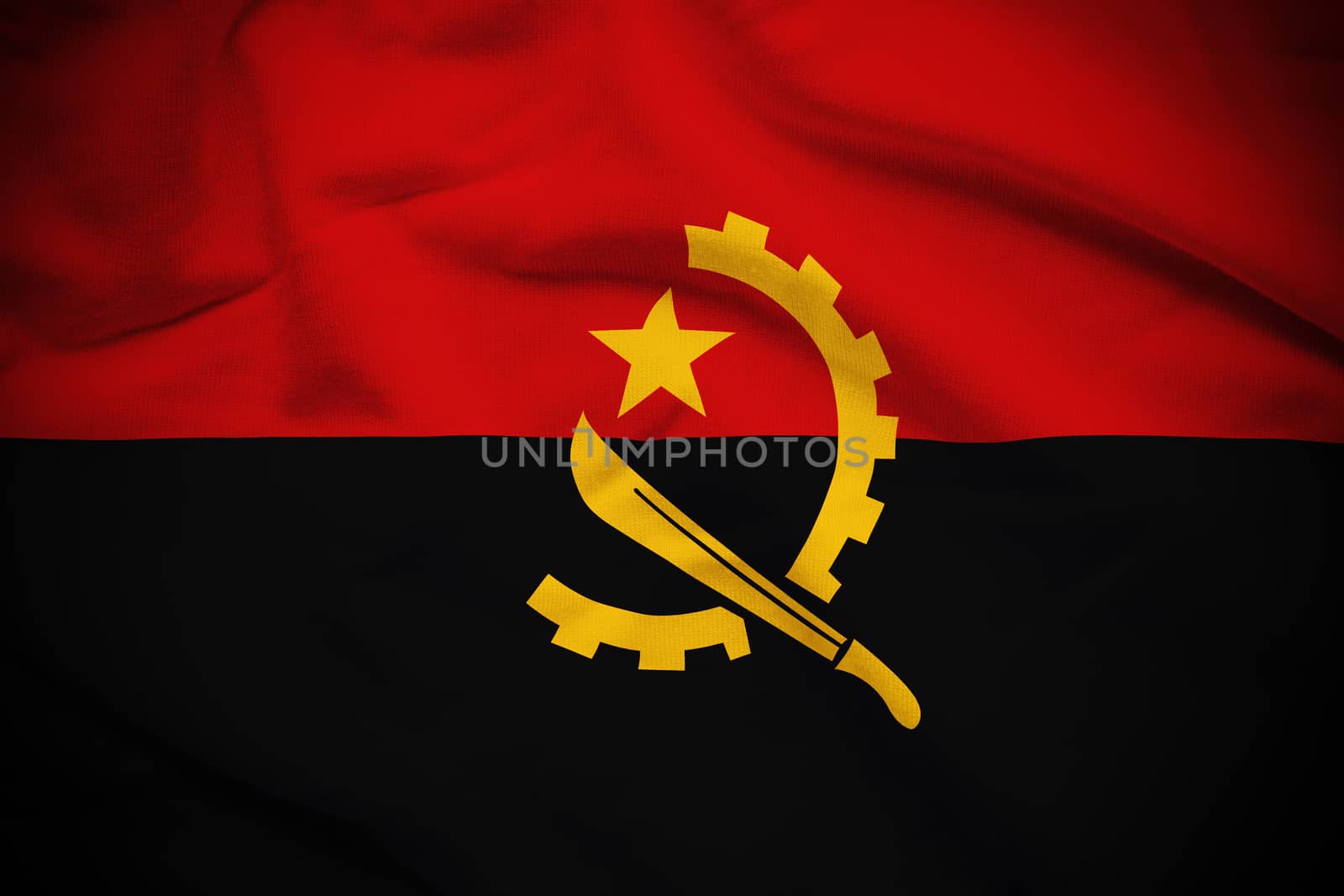 Wavy and rippled national flag of Angola background.