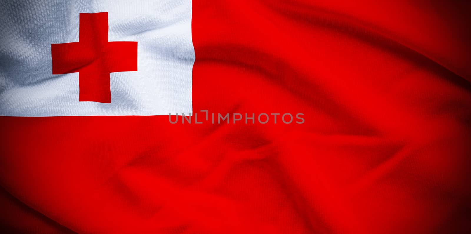 Wavy and rippled national flag of Tonga background.