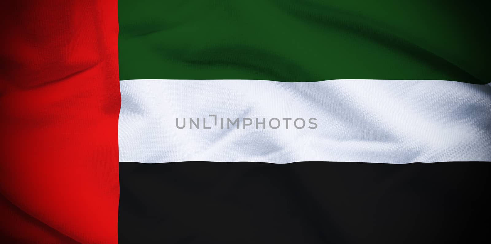 Wavy and rippled national flag of UAE background.