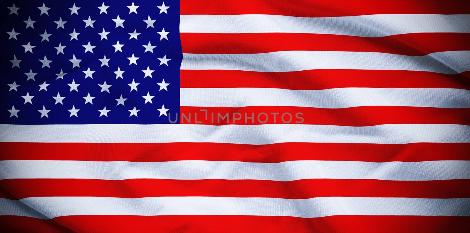 Wavy and rippled national flag of USA background.