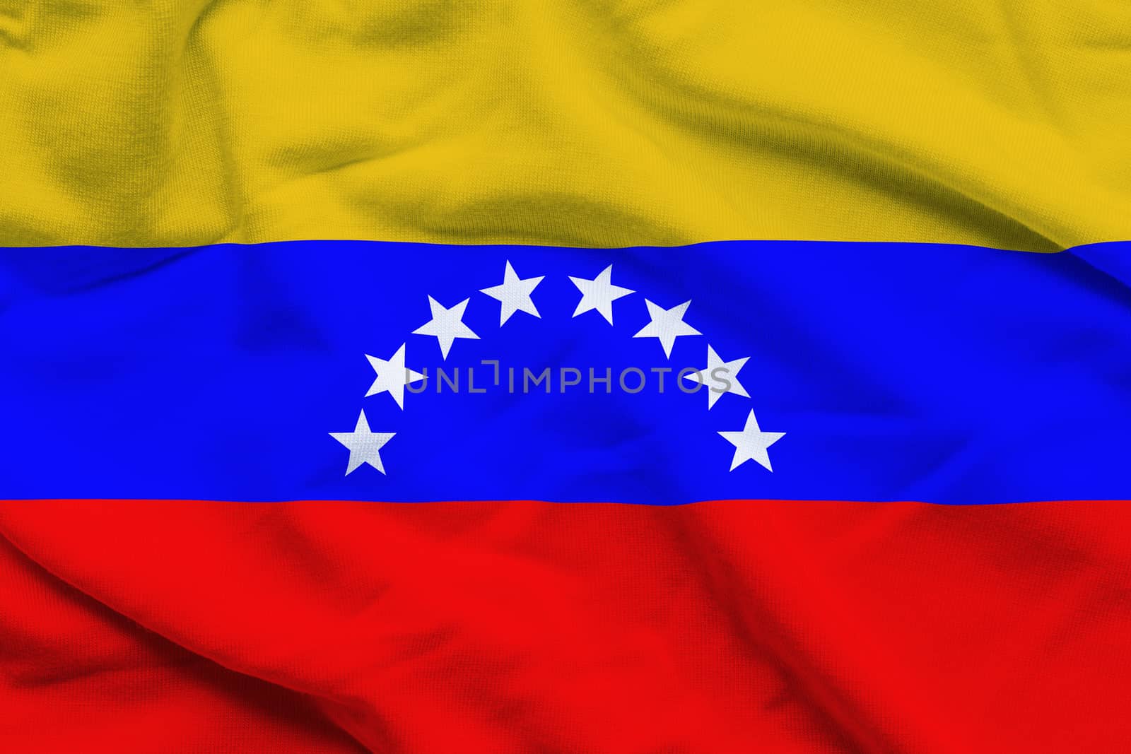 Wavy and rippled national flag of Venezuela background.
