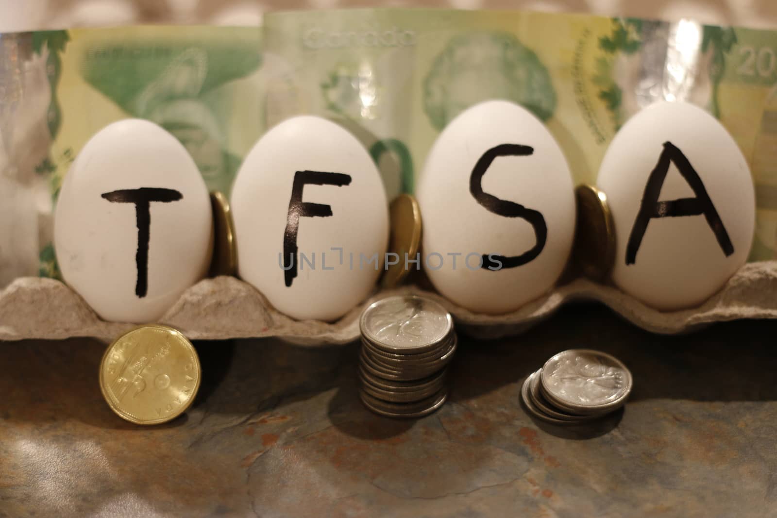 The word TFSA wrote on eggs. TFSA stands for Tax free savings account by mynewturtle1