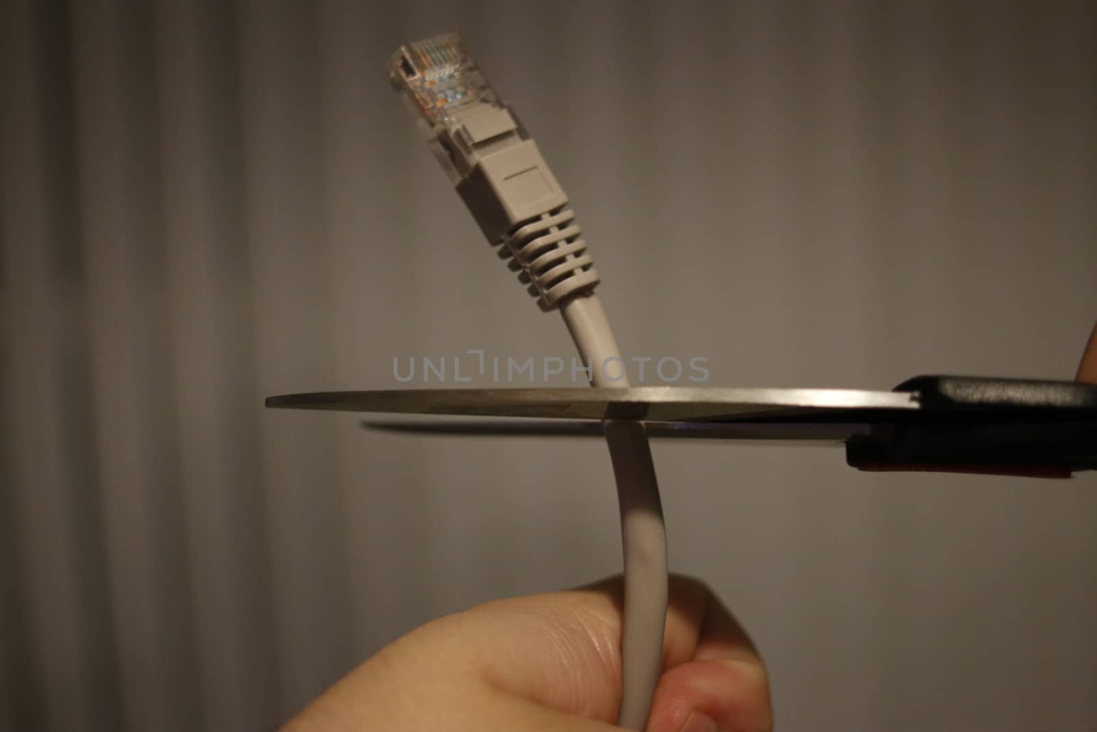 Concept Isolated Photo Of Cutting Cable Cord.