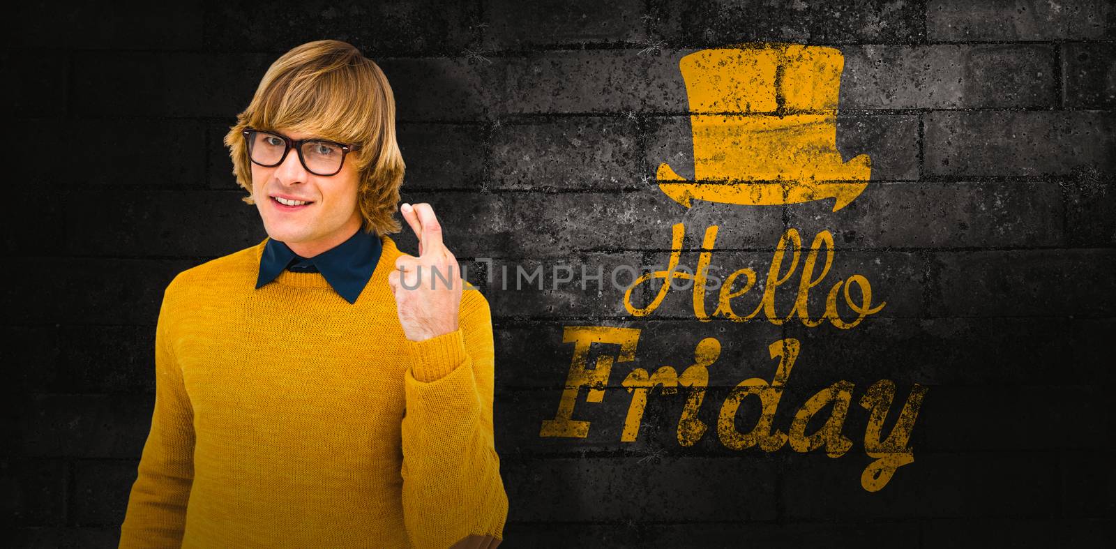 Composite image of portrait of hipster crossing his fingers by Wavebreakmedia