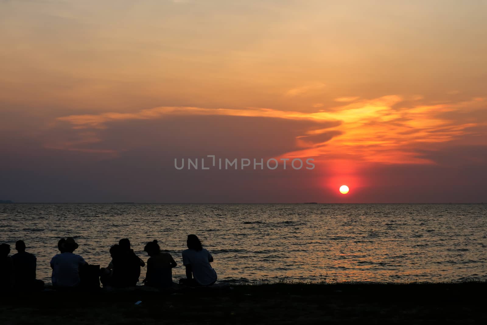 silhouette people meeting look sunset sky on beach by Darkfox