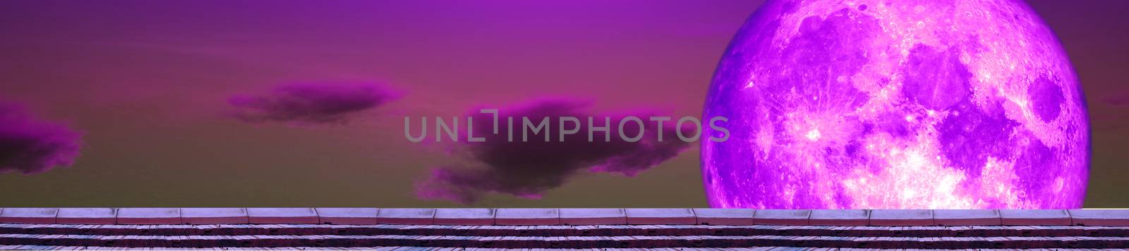 panorama moon and moonlight back on top roof and dark cloud night sky, Elements of this image furnished by NASA