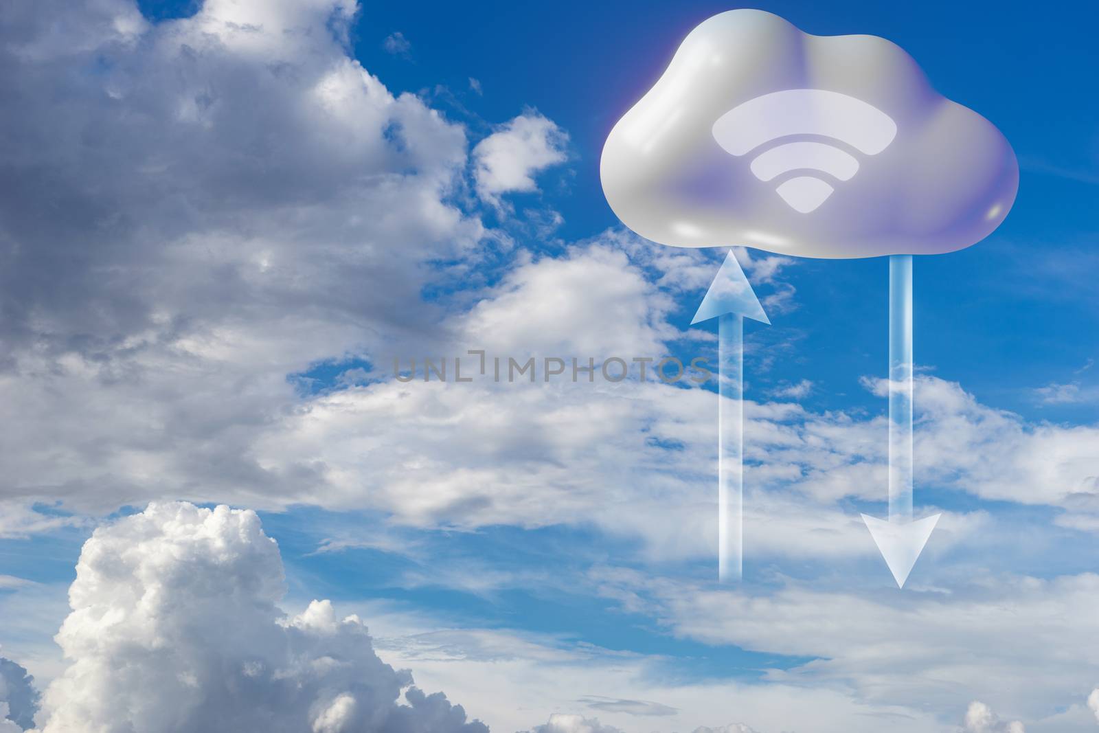 concept of cloud computing. From the cloud in the world. 3D illustration