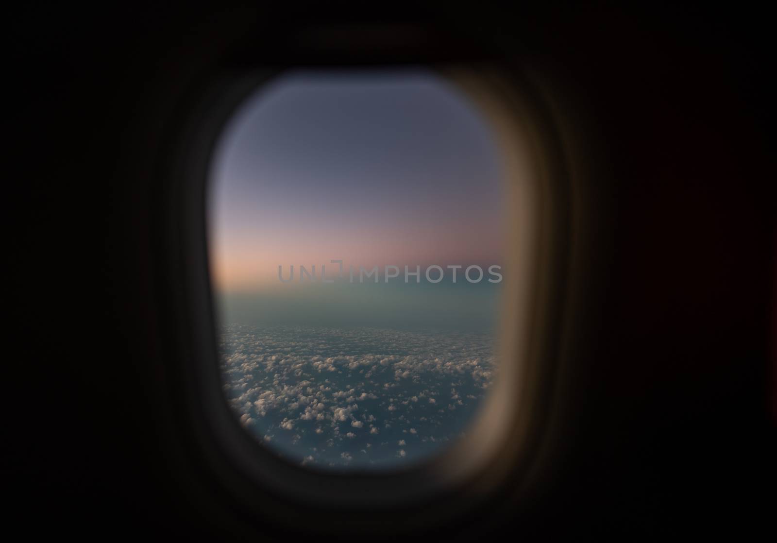 Evening twilight sky, horizon view from the window plane.