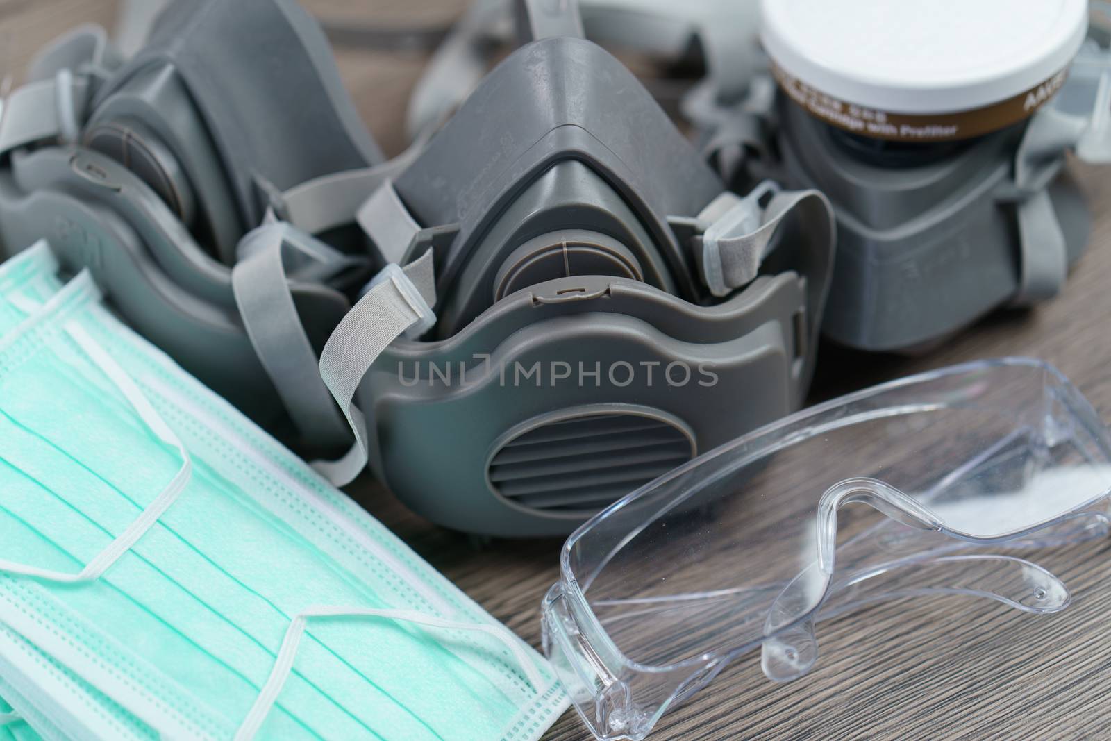 Respirator mask and surgical masks, corona virus or Covid-19 protection.