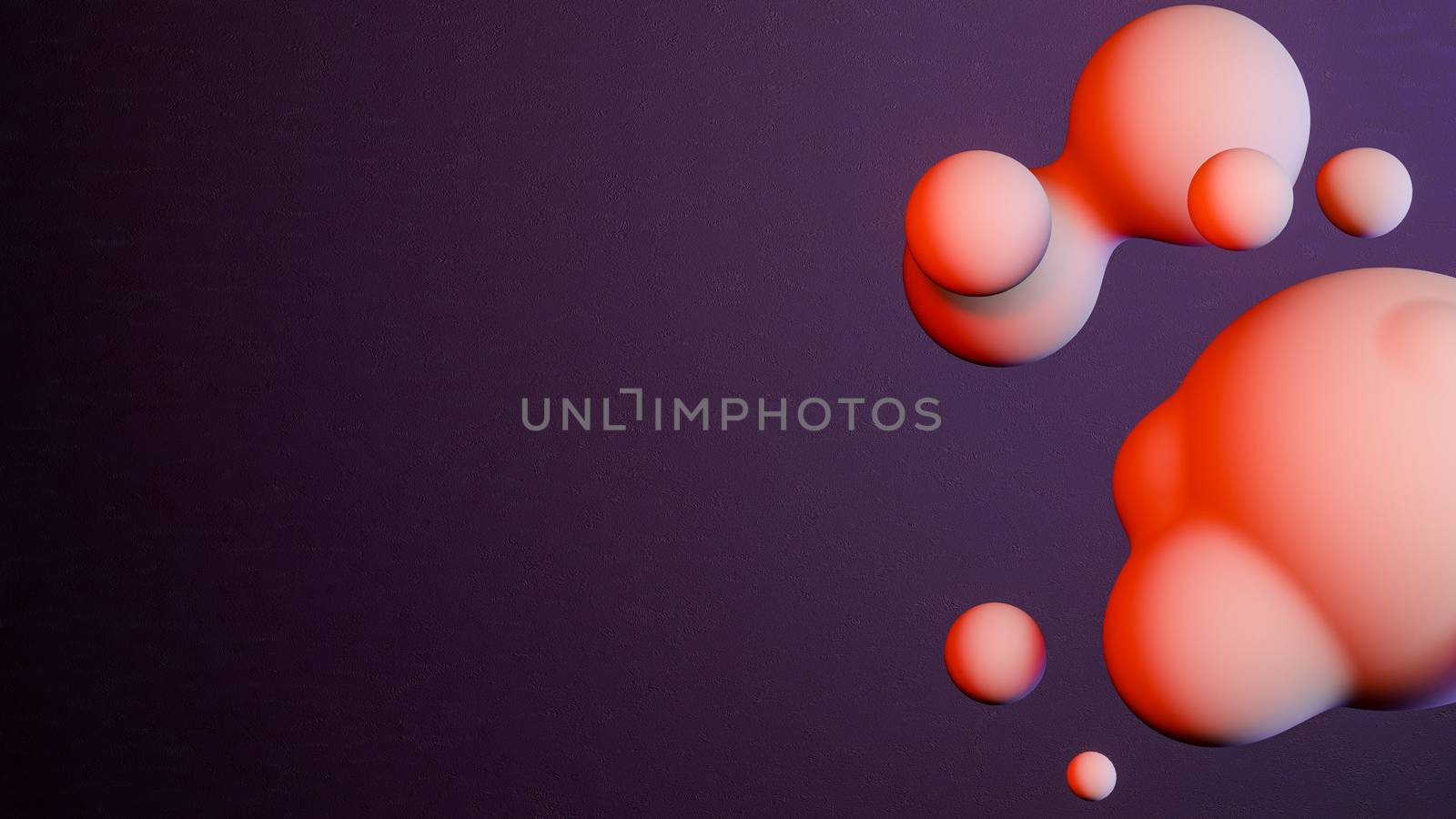 Purple background with group of white 3D balls. 3D render.