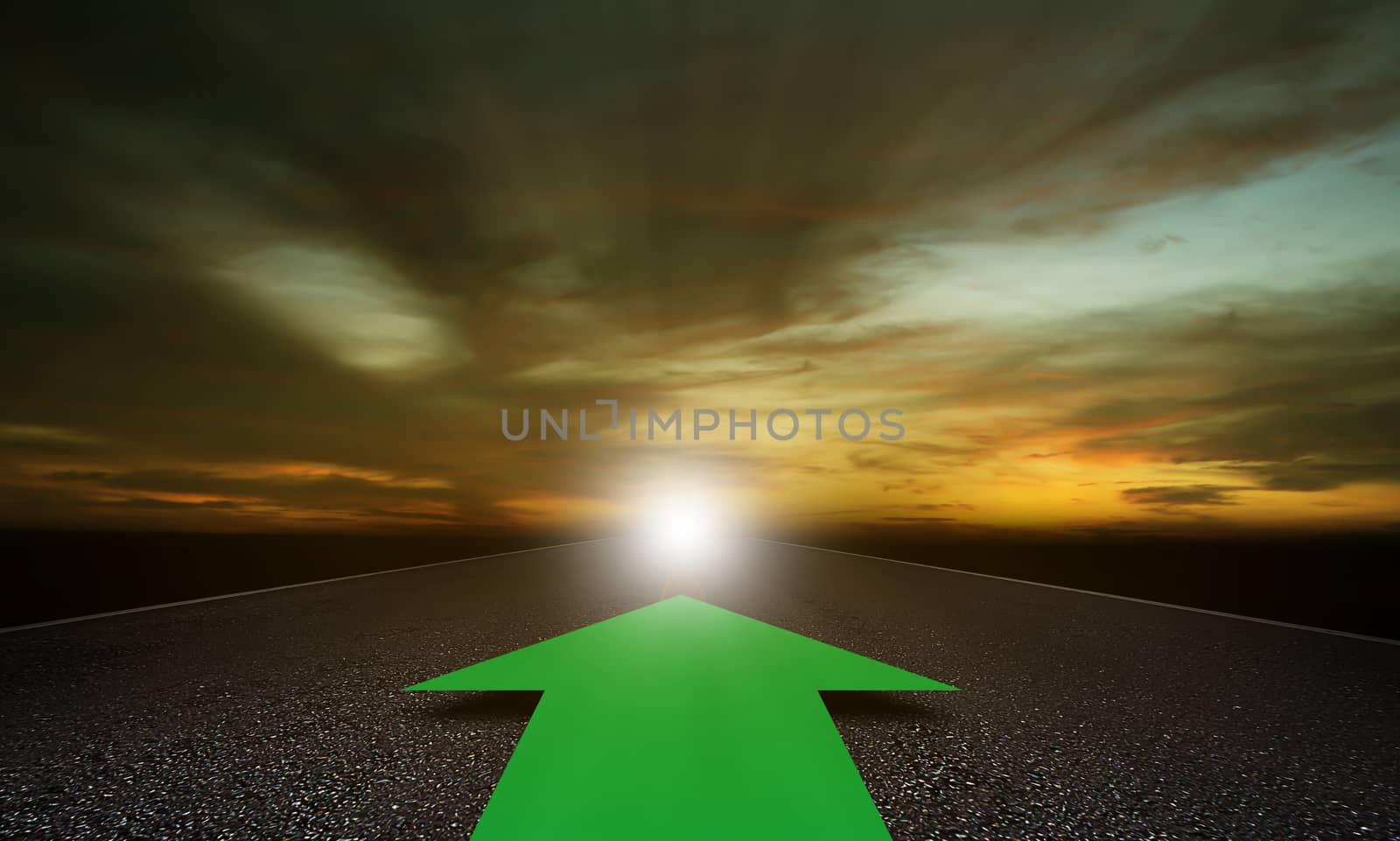 Business alignment concept, strategy and planning, green arrow on road background