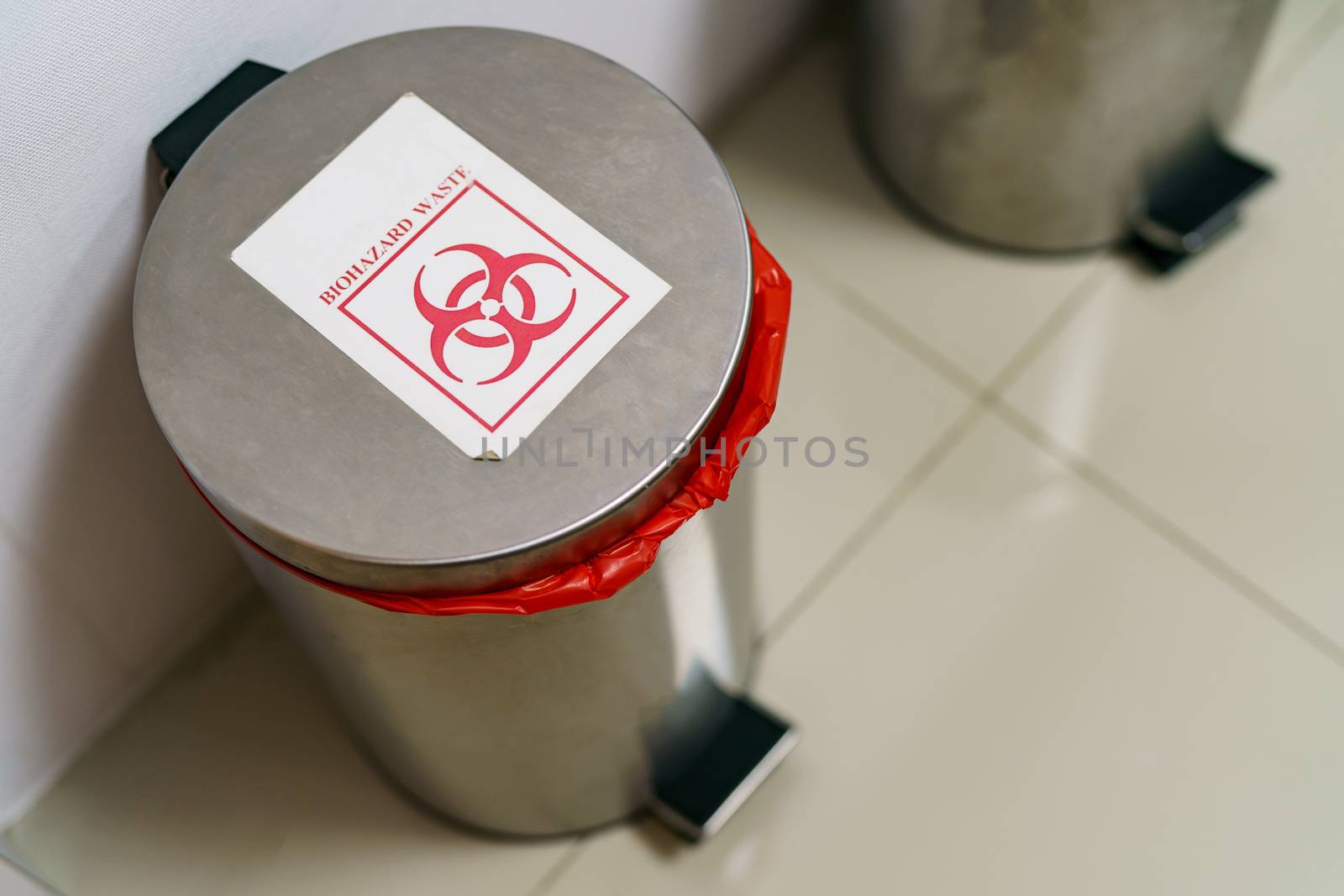 Close up bin for hazardous waste in hospital. by sirawit99