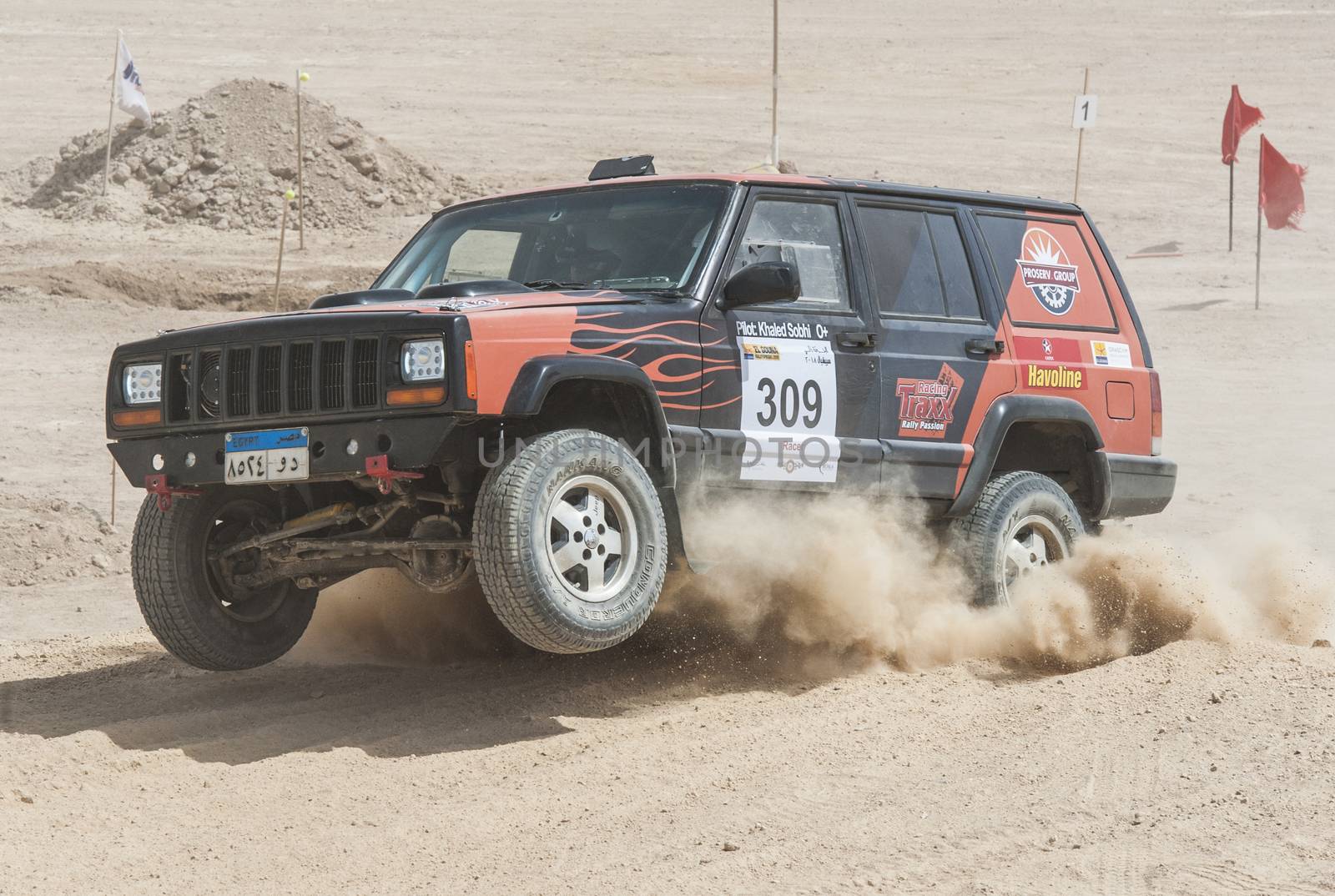 EL GOUNA, EGYPT - MAY 11TH 2018:  El Gouna Rally Cup desert rally on May 11th 2018 in El Gouna, Egypt. The opening day special time trial stage in El Gouna